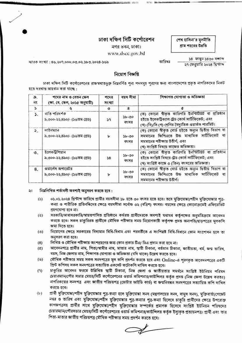 Dhaka South City Corporation Job Circular